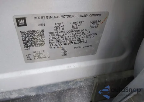 2020 Chevrolet Equinox Awd Lt 1.5L Turbo из США, поврежденный, VIN 2GNAXUEV2L6108862